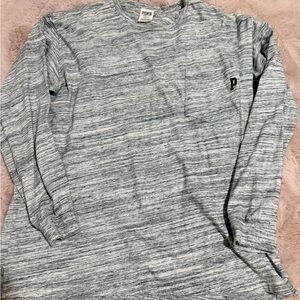 PINK Victoria's Secret Marled Light Gray Long-Sleeve Pocket Tee